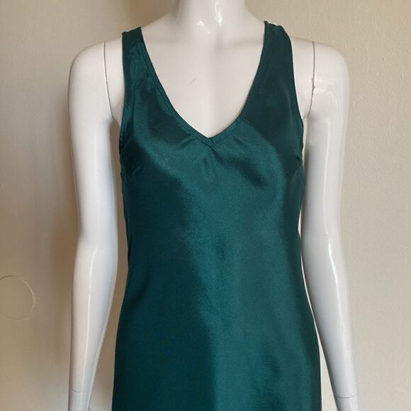 Anthropologie Ranna Gill Dark Emerald Green Satin Mini Dress Size XXS - Picture 3 of 9